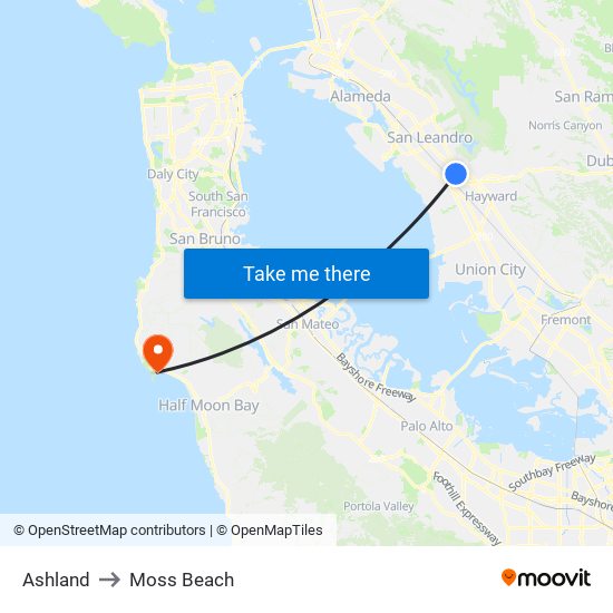 Ashland to Moss Beach map