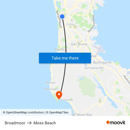 Broadmoor to Moss Beach map