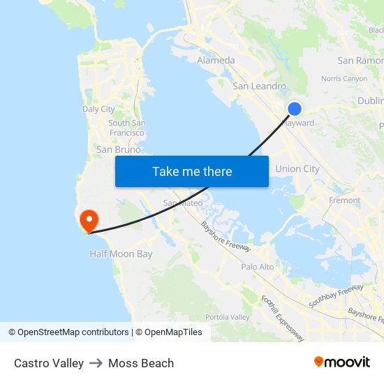 Castro Valley to Moss Beach map