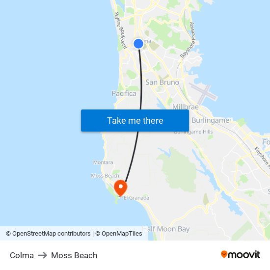 Colma to Moss Beach map