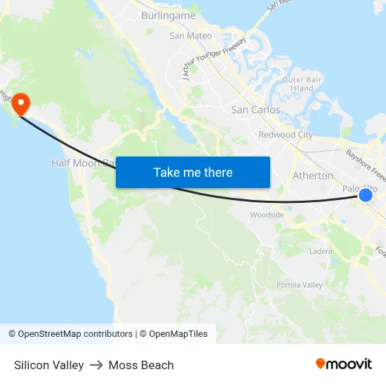 Silicon Valley to Moss Beach map
