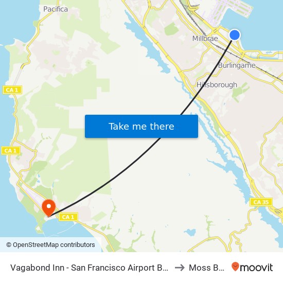 Vagabond Inn - San Francisco Airport Bayfront (Sfo) to Moss Beach map