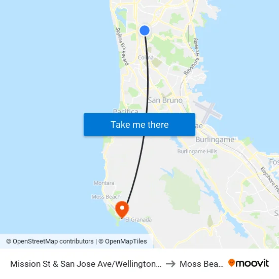 Mission St & San Jose Ave/Wellington Ave to Moss Beach map