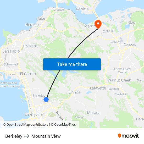 Berkeley to Mountain View map