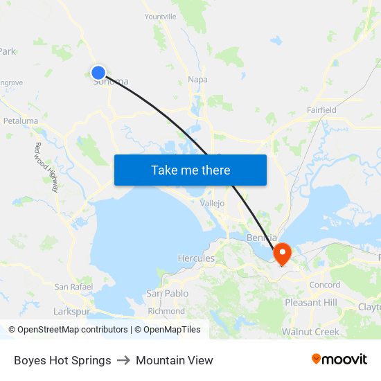 Boyes Hot Springs to Mountain View map