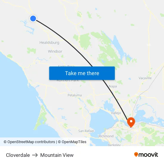 Cloverdale to Mountain View map