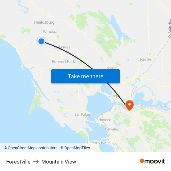 Forestville to Mountain View map