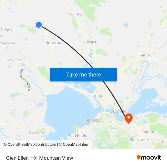 Glen Ellen to Mountain View map