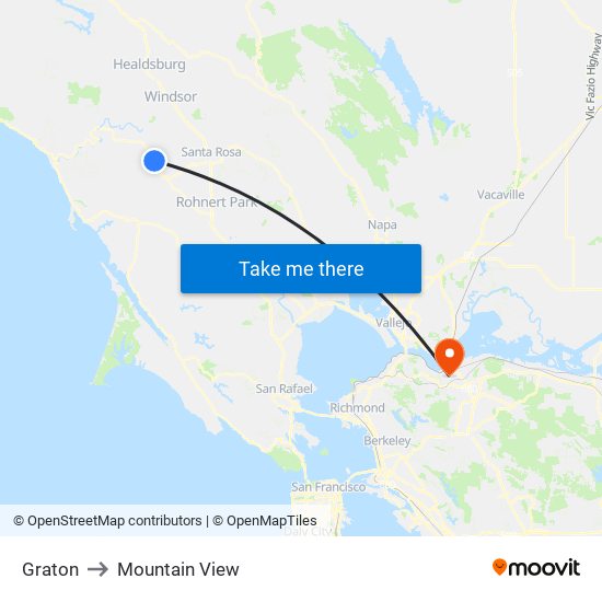 Graton to Mountain View map