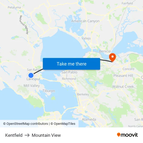 Kentfield to Mountain View map