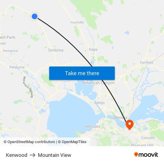Kenwood to Mountain View map