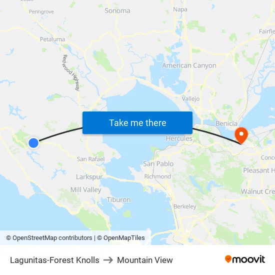 Lagunitas-Forest Knolls to Mountain View map