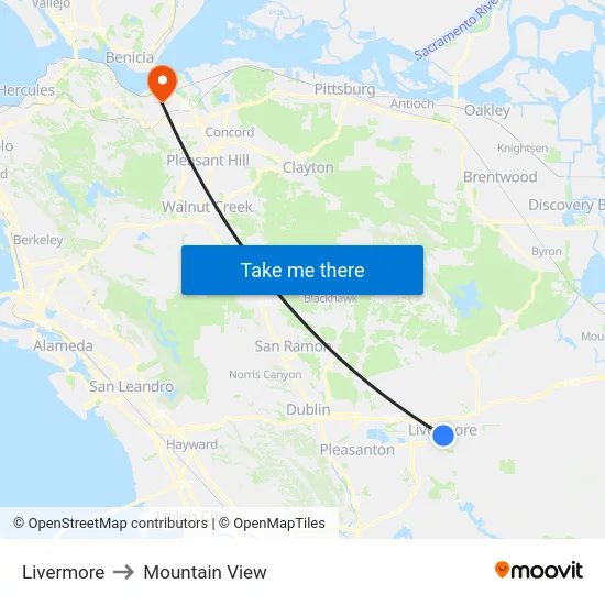 Livermore to Mountain View map