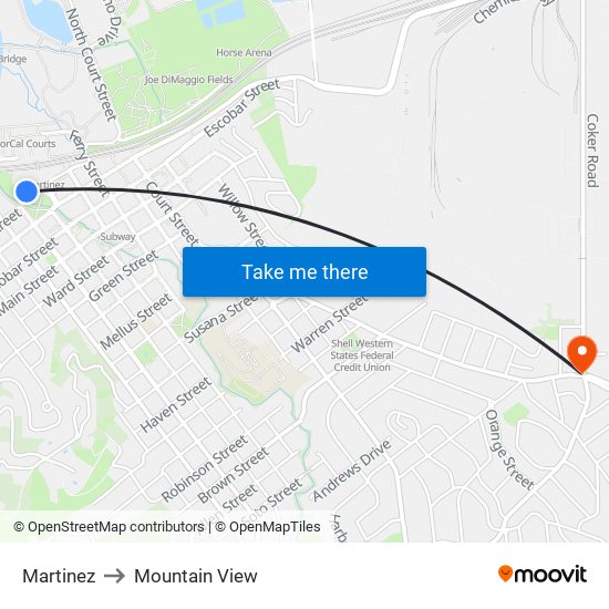 Martinez to Mountain View map