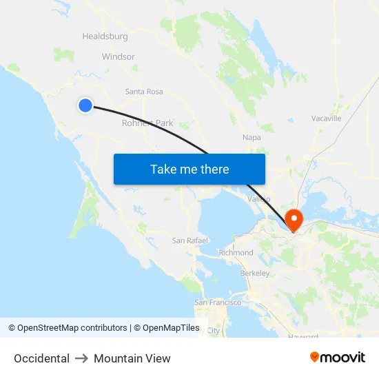 Occidental to Mountain View map