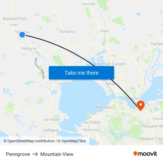 Penngrove to Mountain View map