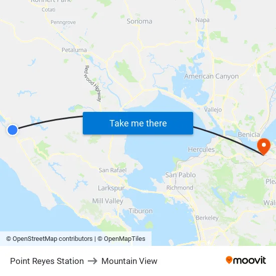 Point Reyes Station to Mountain View map