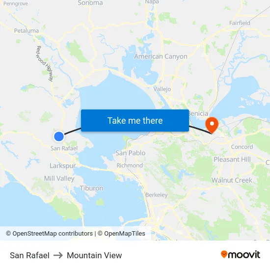San Rafael to Mountain View map