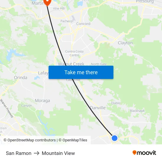 San Ramon to Mountain View map
