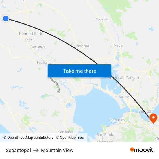 Sebastopol to Mountain View map