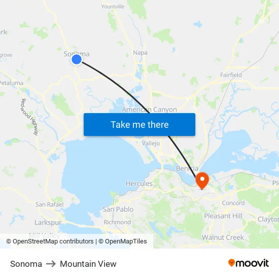 Sonoma to Mountain View map