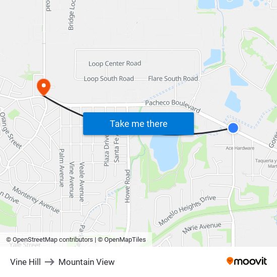 Vine Hill to Mountain View map