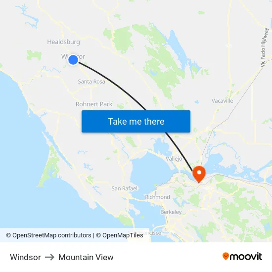 Windsor to Mountain View map