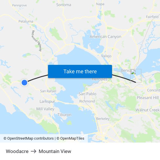 Woodacre to Mountain View map