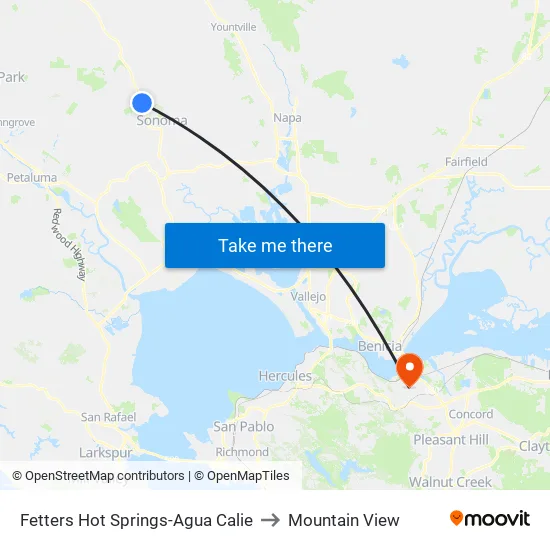 Fetters Hot Springs-Agua Calie to Mountain View map