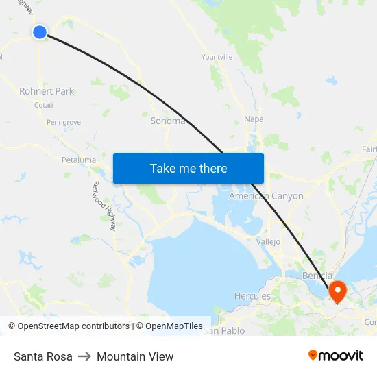 Santa Rosa to Mountain View map