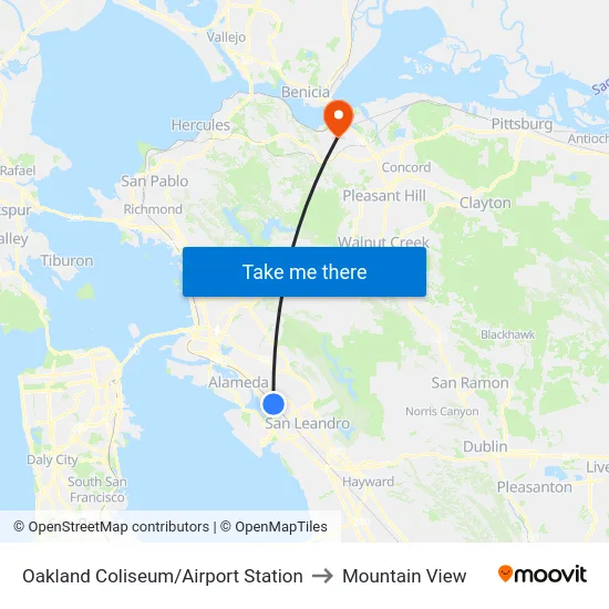 Oakland Coliseum/Airport Station to Mountain View map