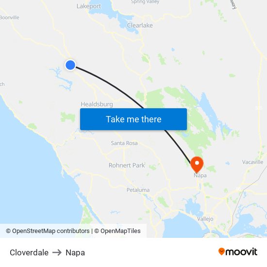 Cloverdale to Napa map