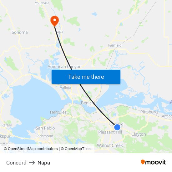 Concord to Napa map