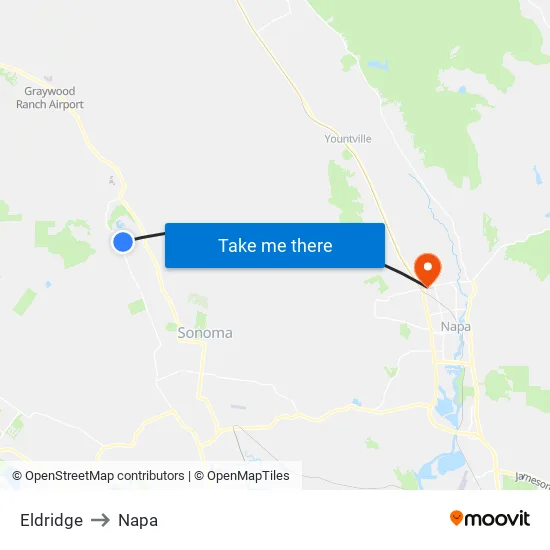 Eldridge to Napa map