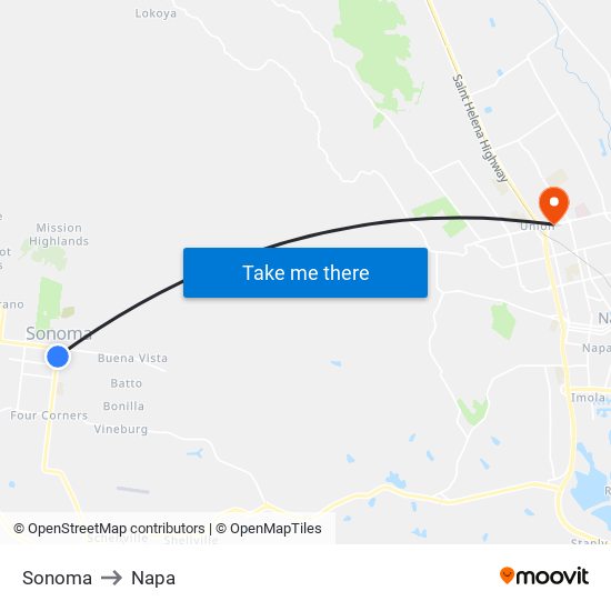 Sonoma to Napa map
