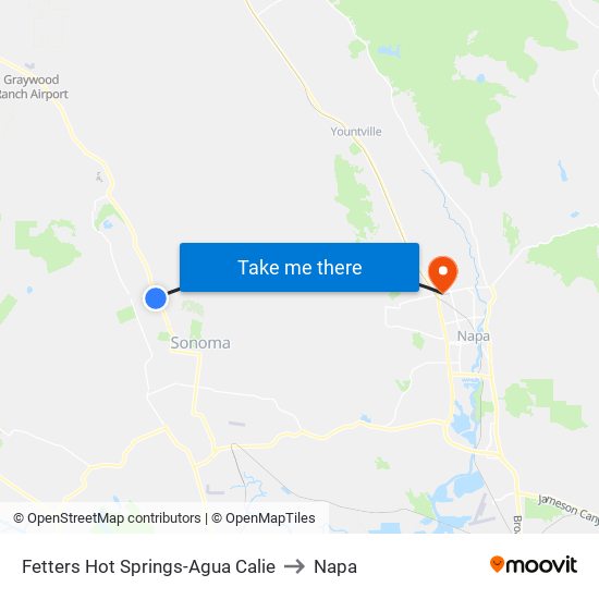 Fetters Hot Springs-Agua Calie to Napa map