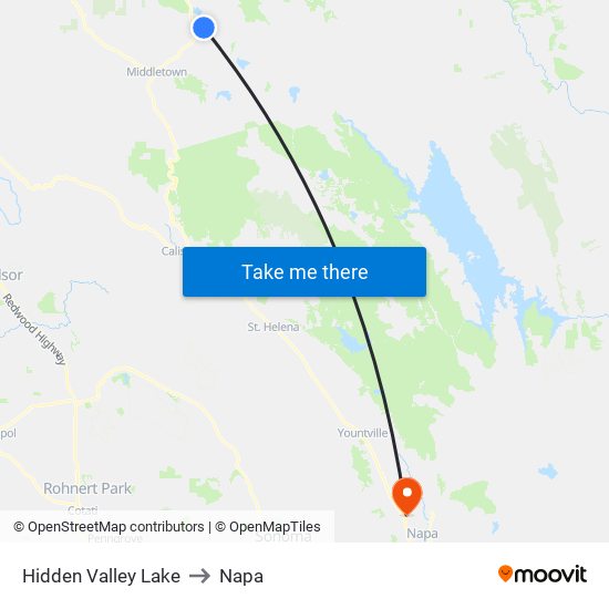 Hidden Valley Lake to Napa map