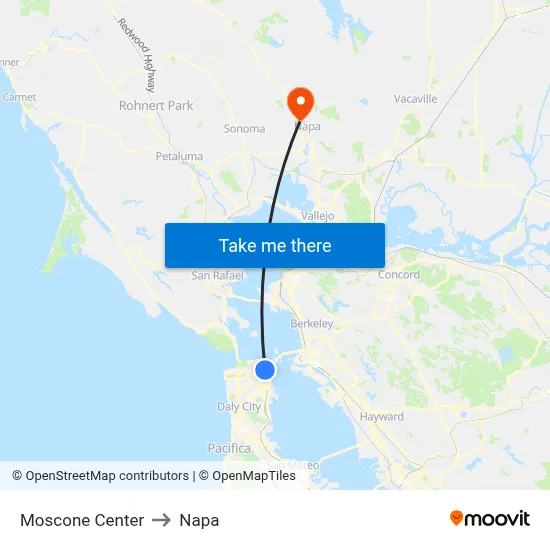 Moscone Center to Napa map