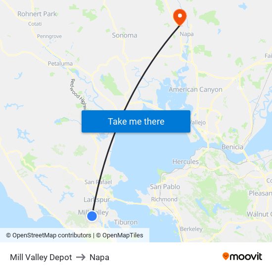 Mill Valley Depot to Napa map