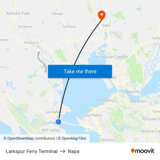 Larkspur Ferry Terminal to Napa map