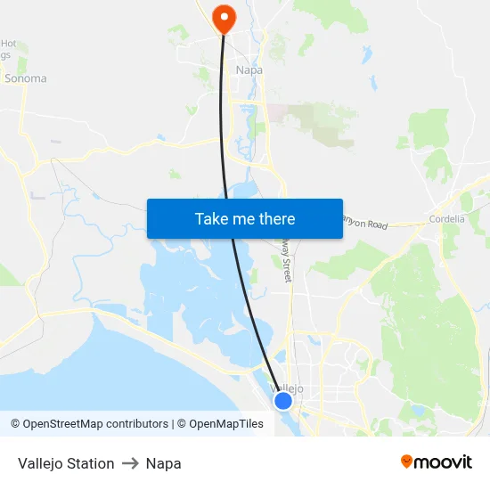 Vallejo Station to Napa map
