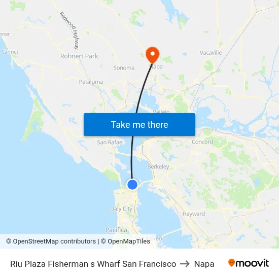 Riu Plaza Fisherman s Wharf San Francisco to Napa map