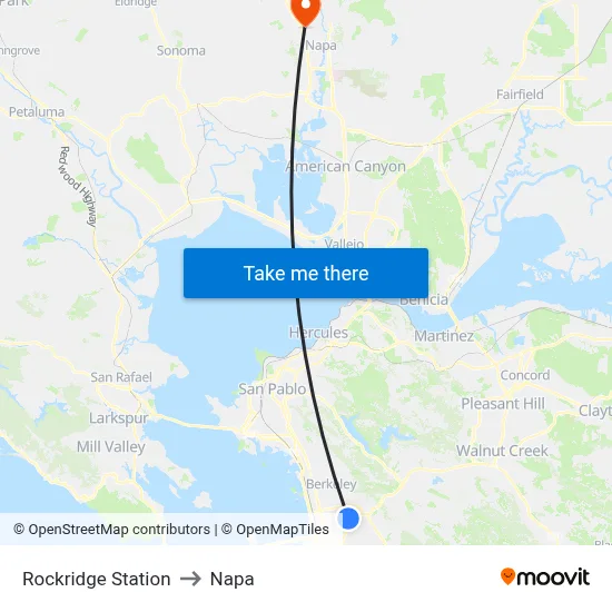 Rockridge Station to Napa map