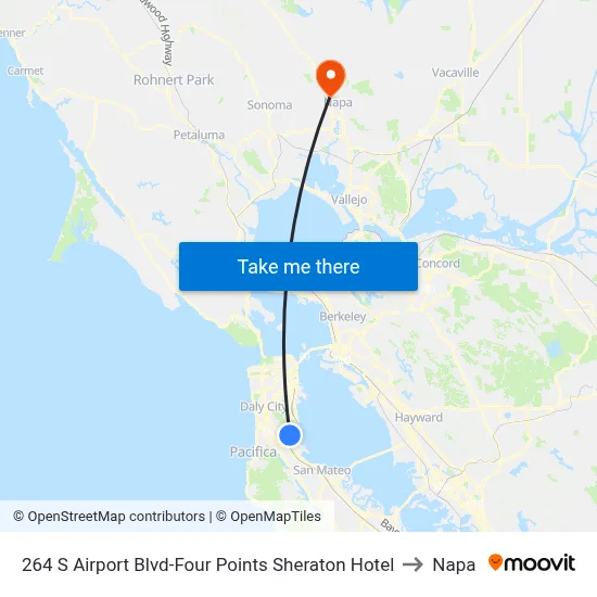 264 S Airport Blvd-Four Points Sheraton Hotel to Napa map