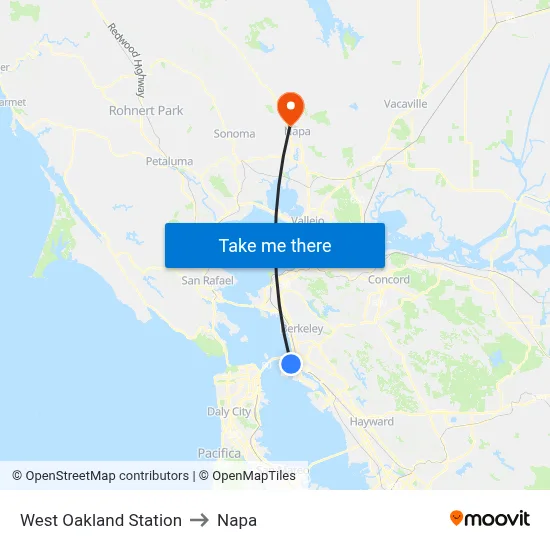 West Oakland Station to Napa map