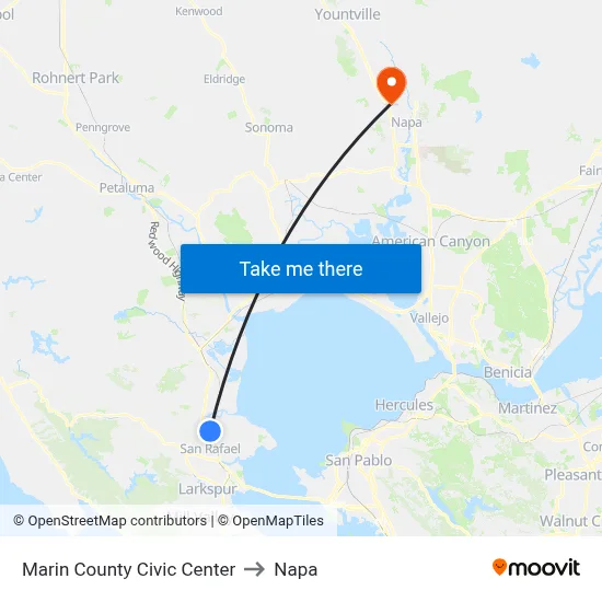 Marin County Civic Center to Napa map