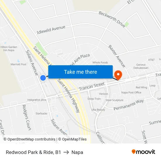 Redwood Park & Ride, B1 to Napa map