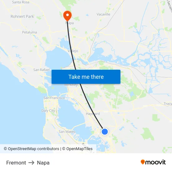 Fremont to Napa map