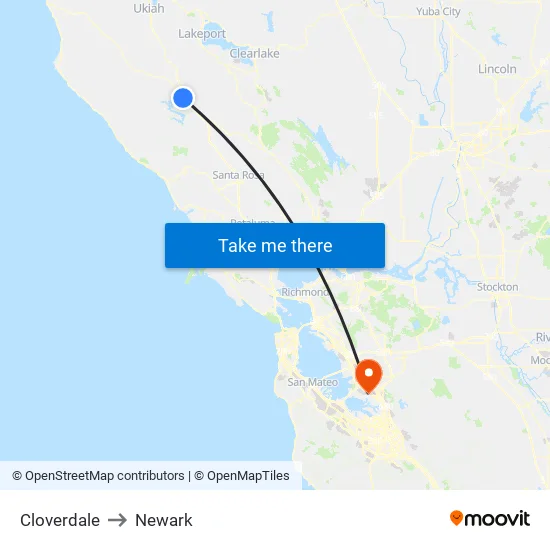 Cloverdale to Newark map