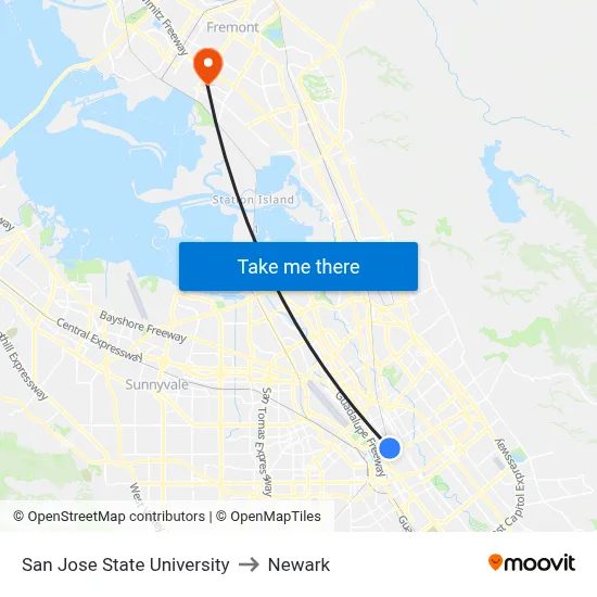 San Jose State University to Newark map